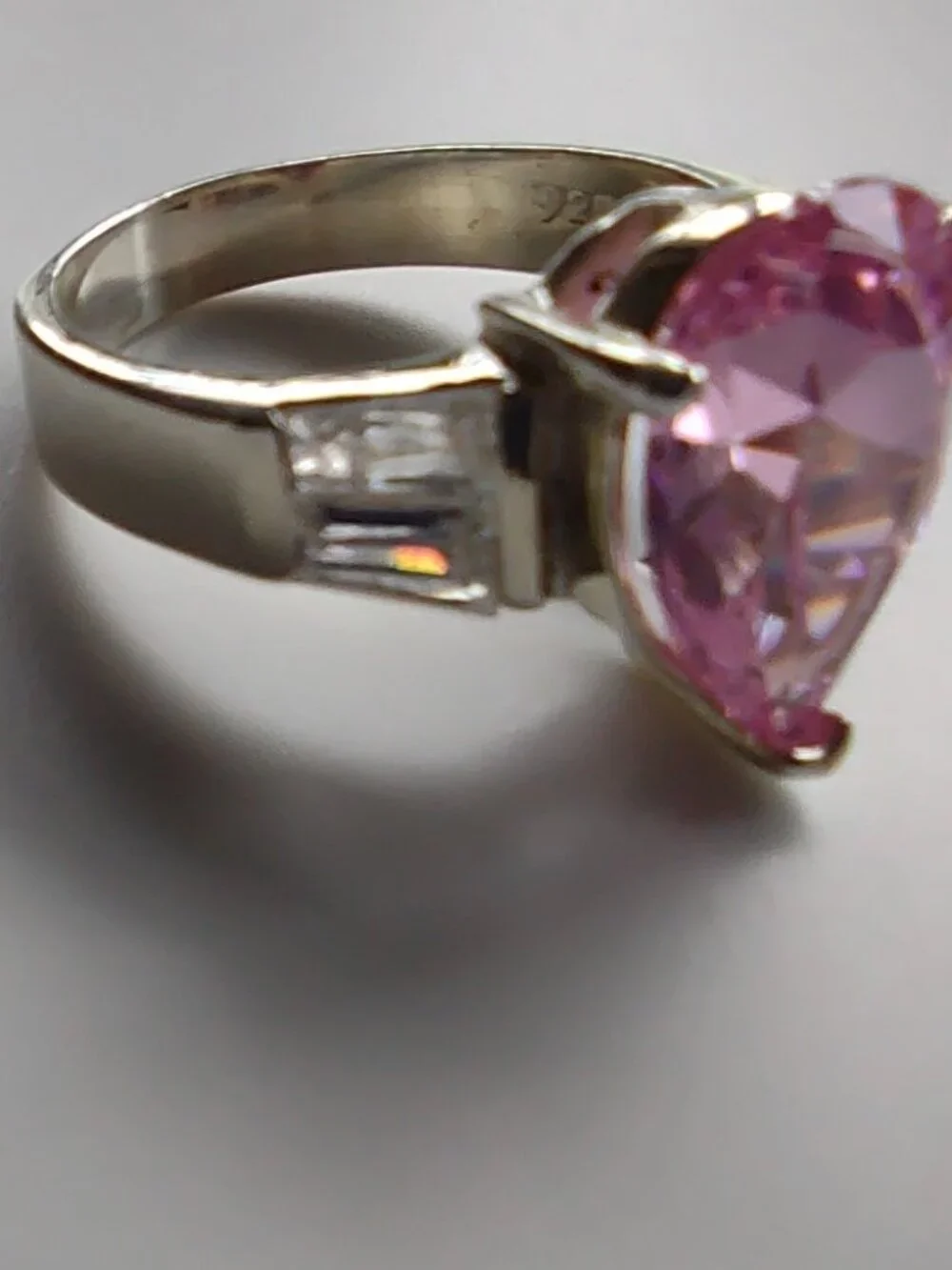 Pink Topaz CZ Teardrop Ring + Clear CZ's Cocktail Ring Sz 7 Sterling Silver 925